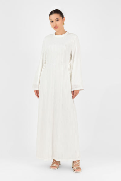 FARES Textured Bow Detail Dress – White FARES Textured Bow Detail Dress – White