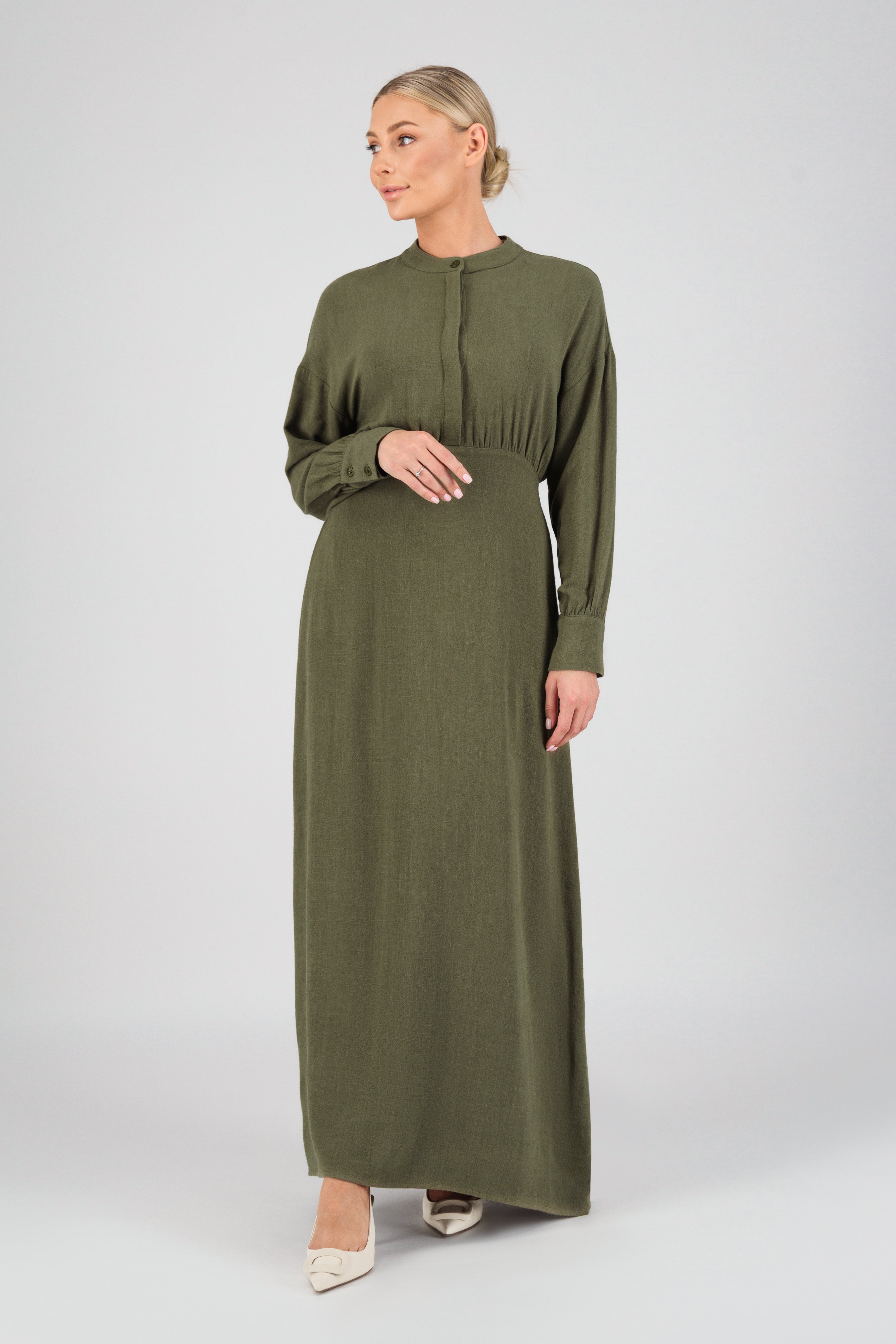 US - Linen Blend Dress - Matcha