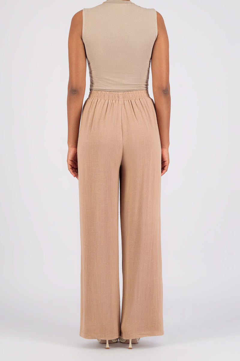 Linen Blend Pants - Almond