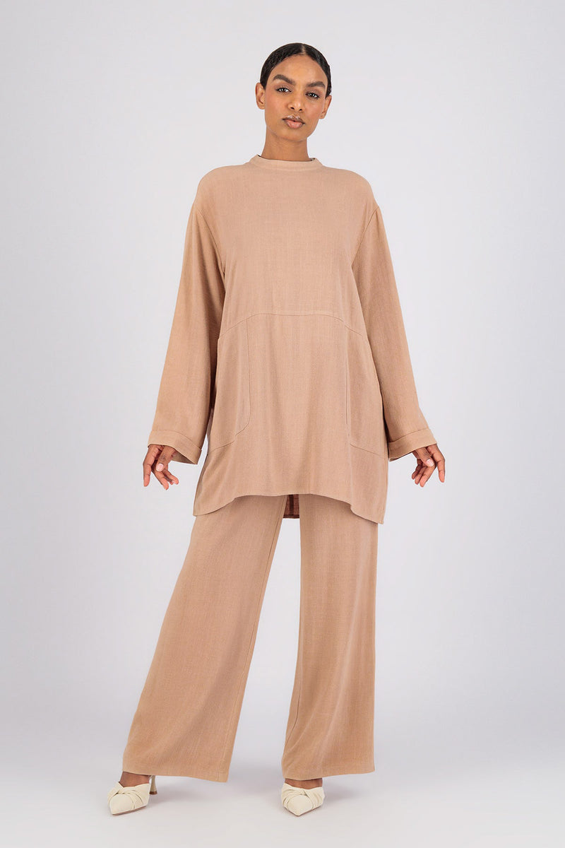 Linen Blend Top - Almond