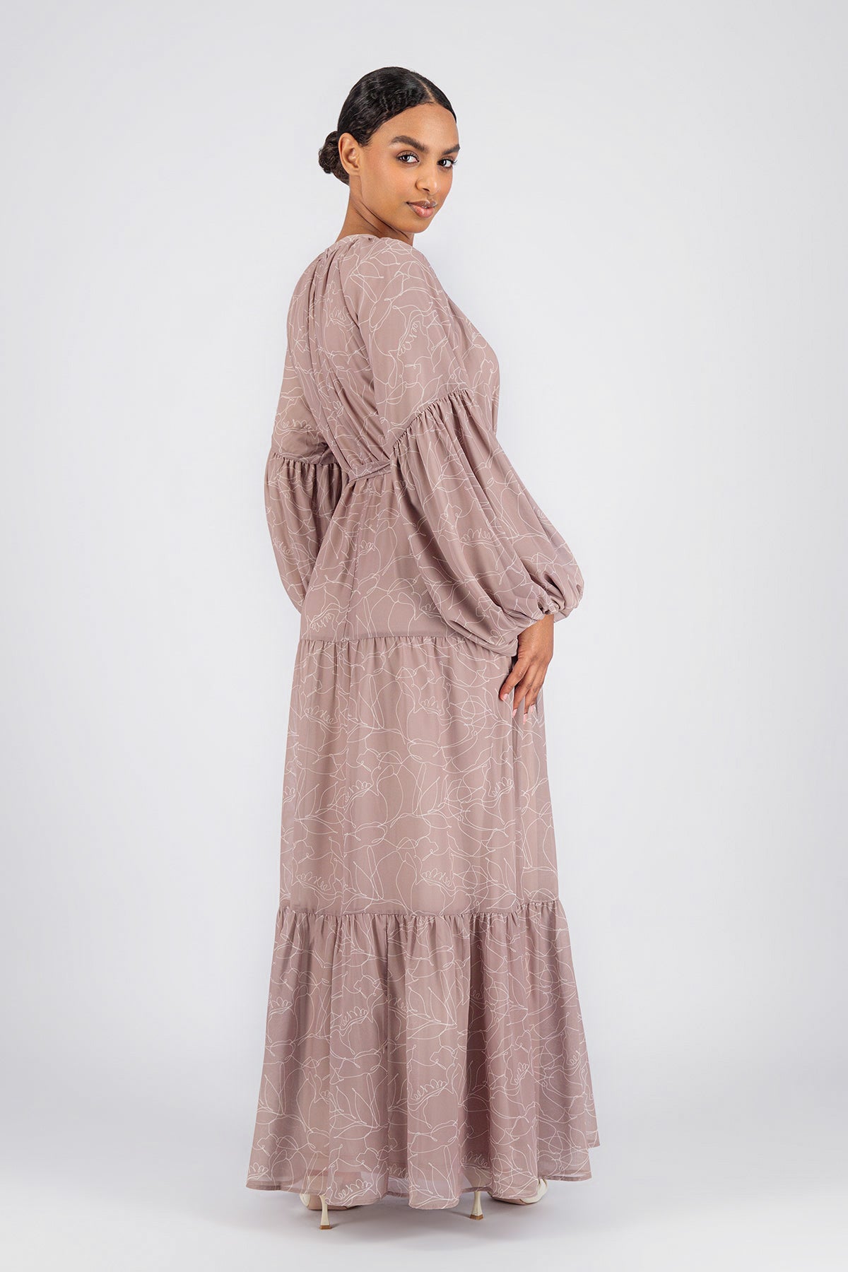 US - Printed Chiffon Maxi Dress - Desert Mauve