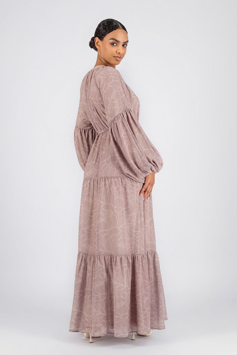 Printed Chiffon Maxi Dress - Desert Mauve