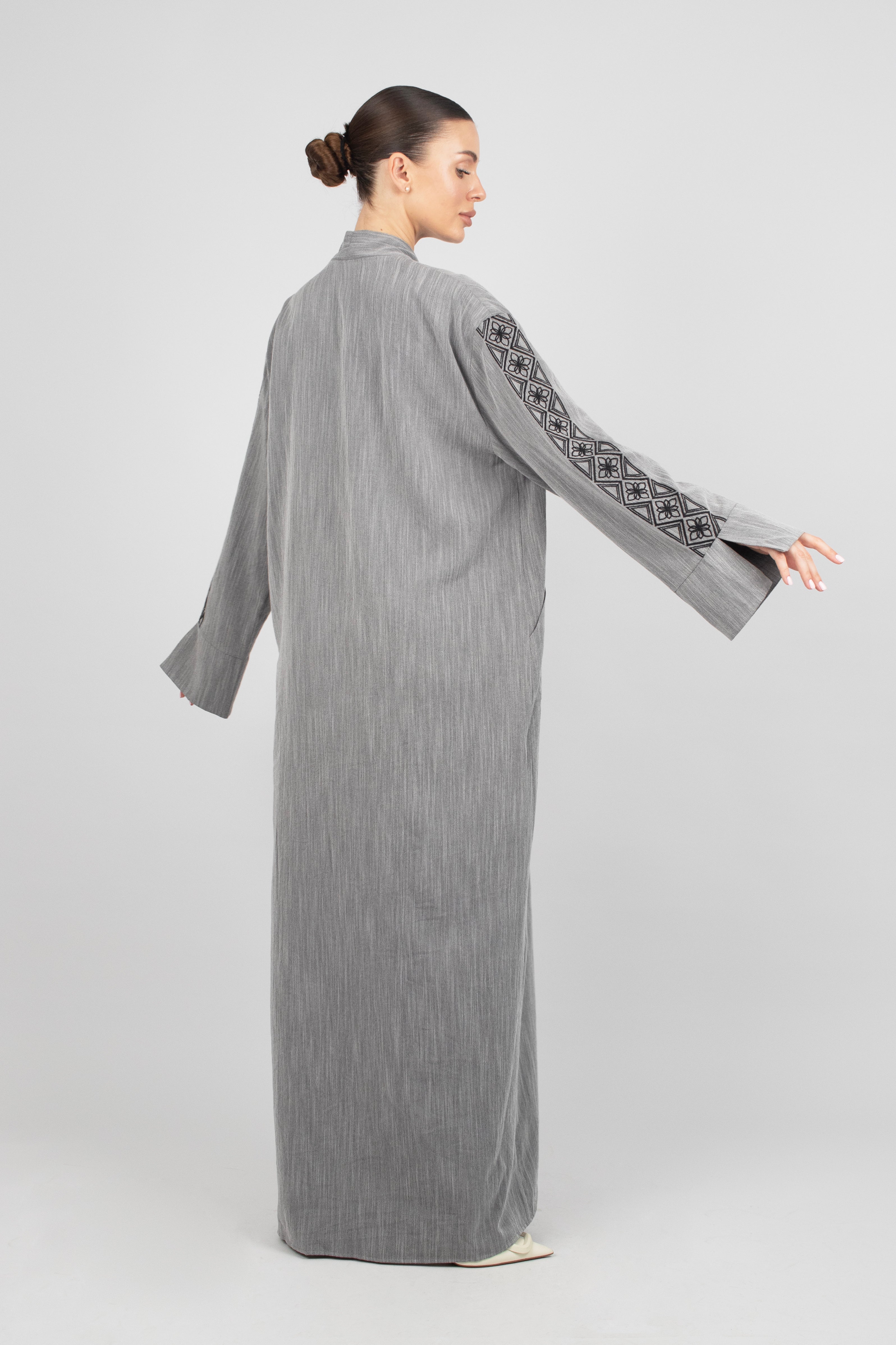 AE - Embroidered Sleeve Abaya - Sterling