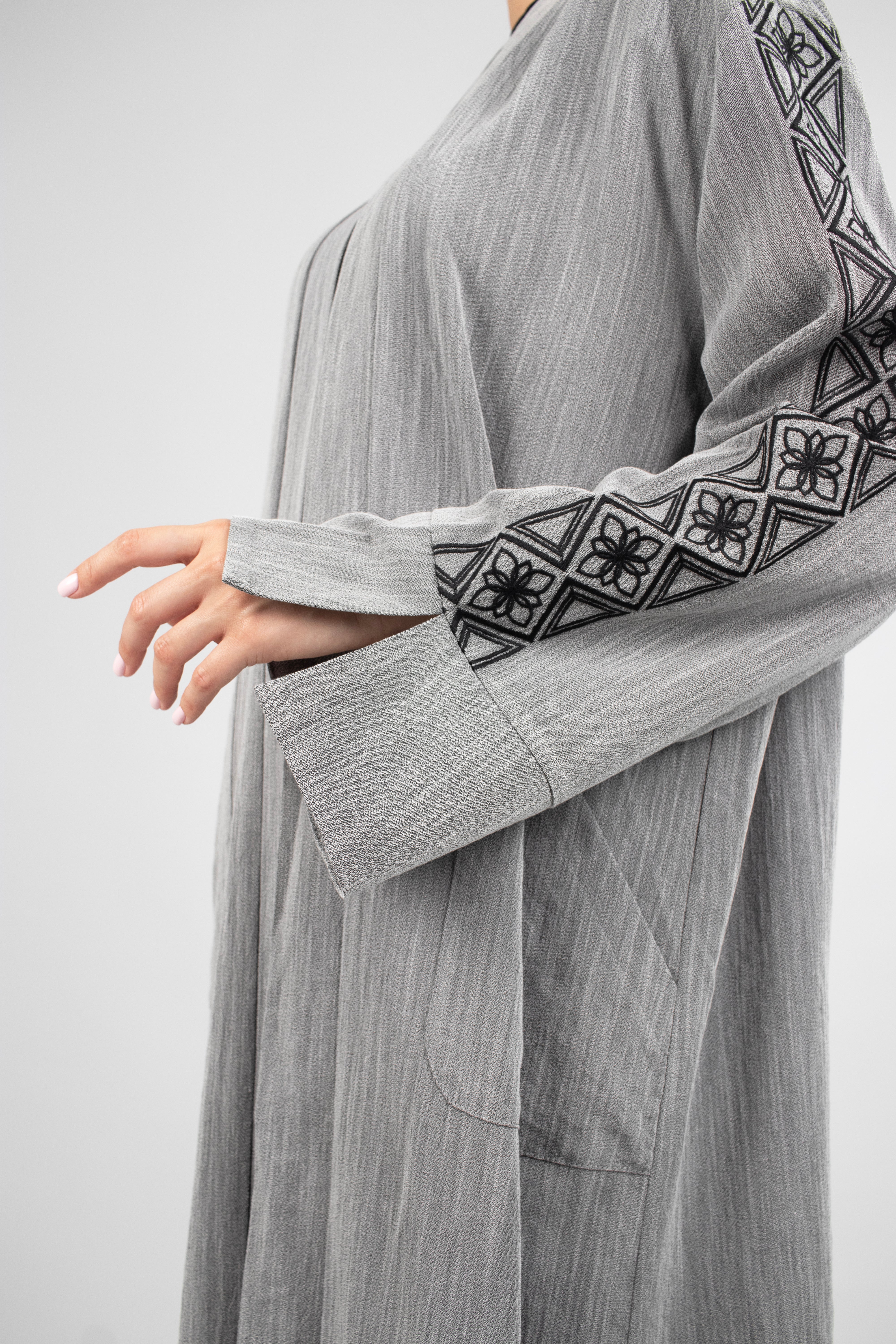 CA - Embroidered Sleeve Abaya - Sterling