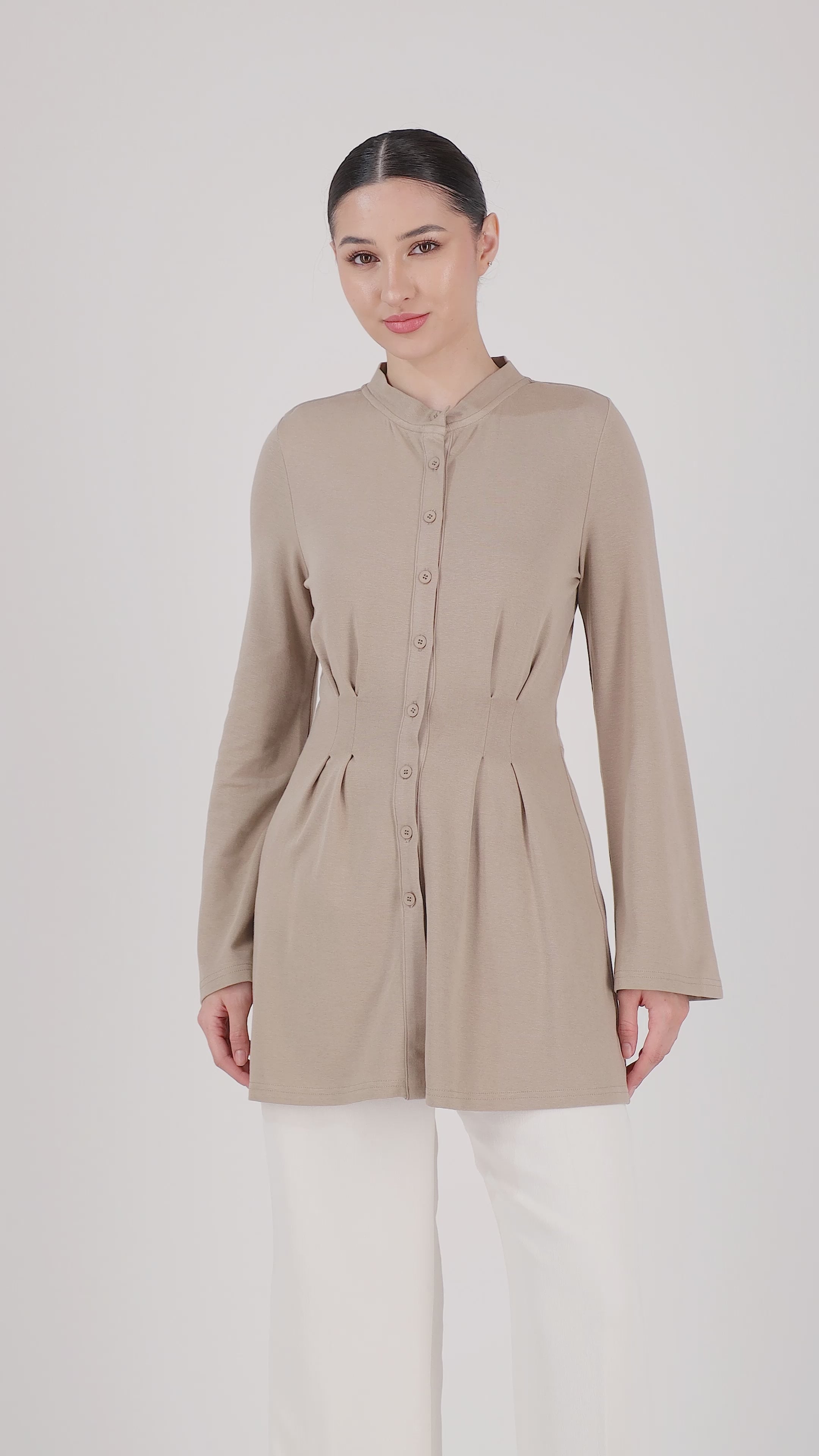 FARES Tailored Knit Tunic – Truffle | Structured Tunic Clothing