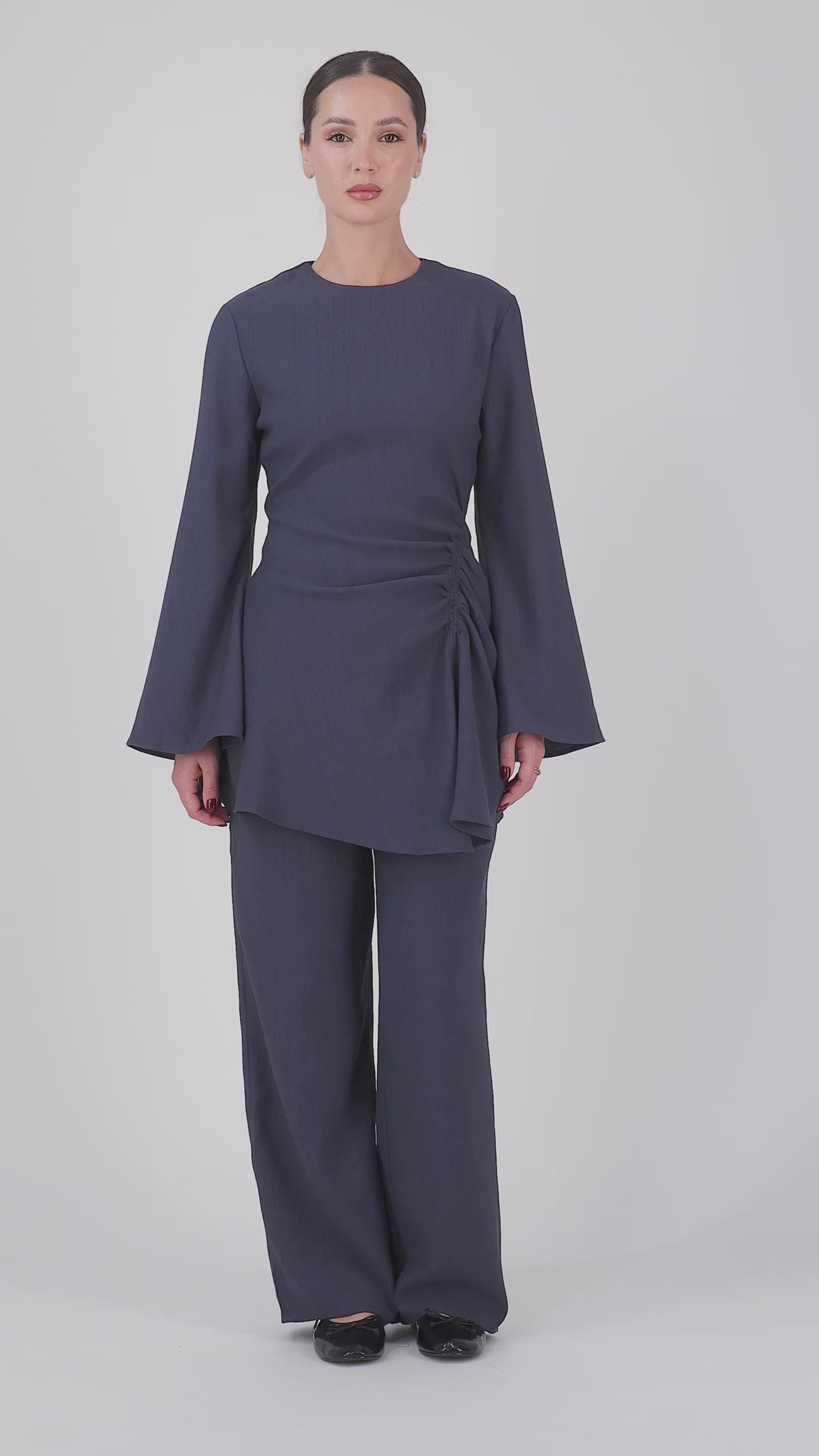 FARES Modest Wide Leg Pants – Navy Blue | Flowy Fabric