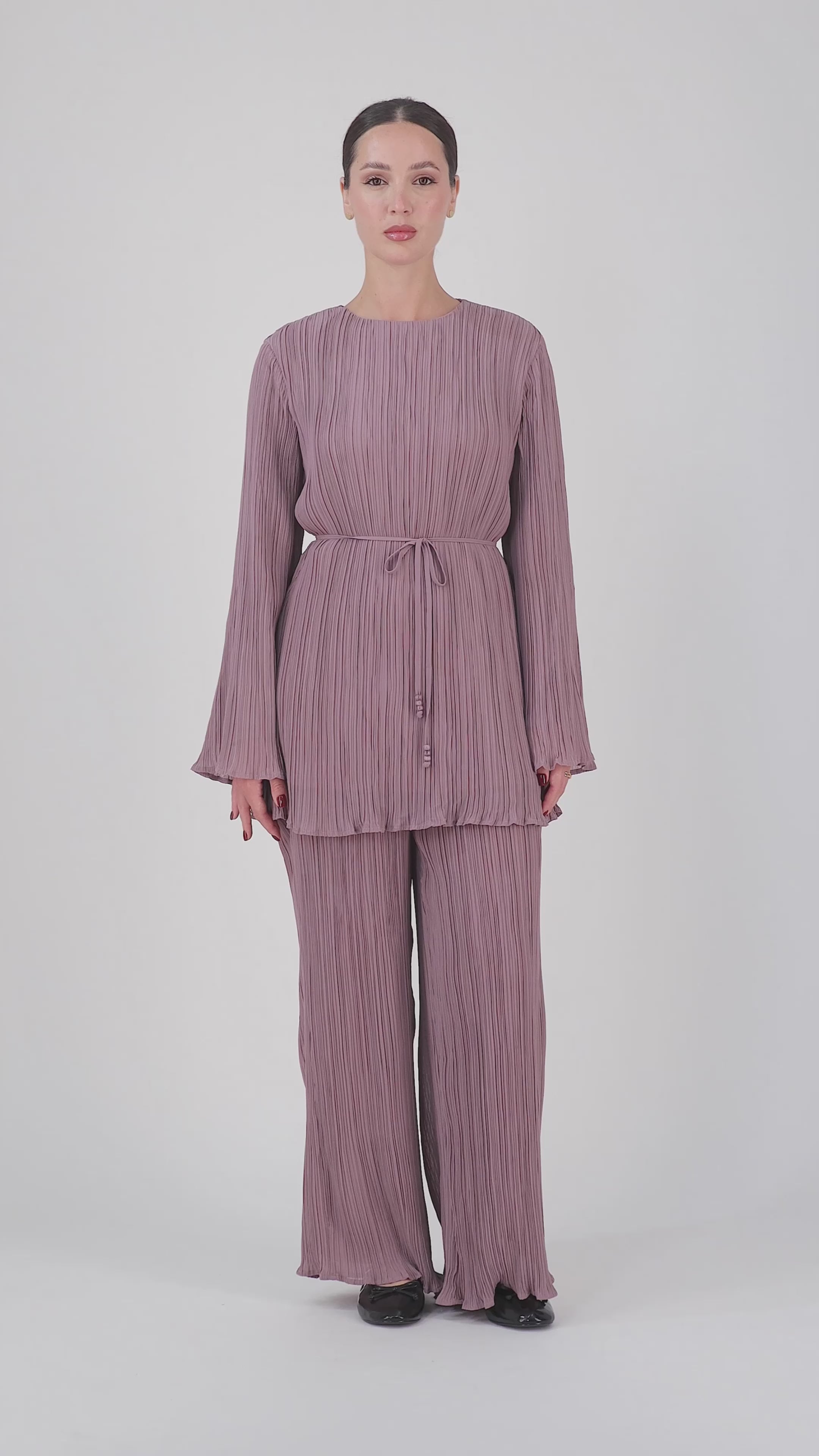 FARES Flowy Wide Leg Pants – Muted Mauve | Plisse Pants