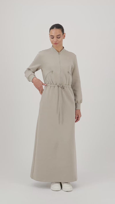 sweatshirt dress long French Terry Puff Sleeve Hoodie The drawstring at the front creates a beautiful and flattering rushing Modest Maxi Sweatshirt Dress -