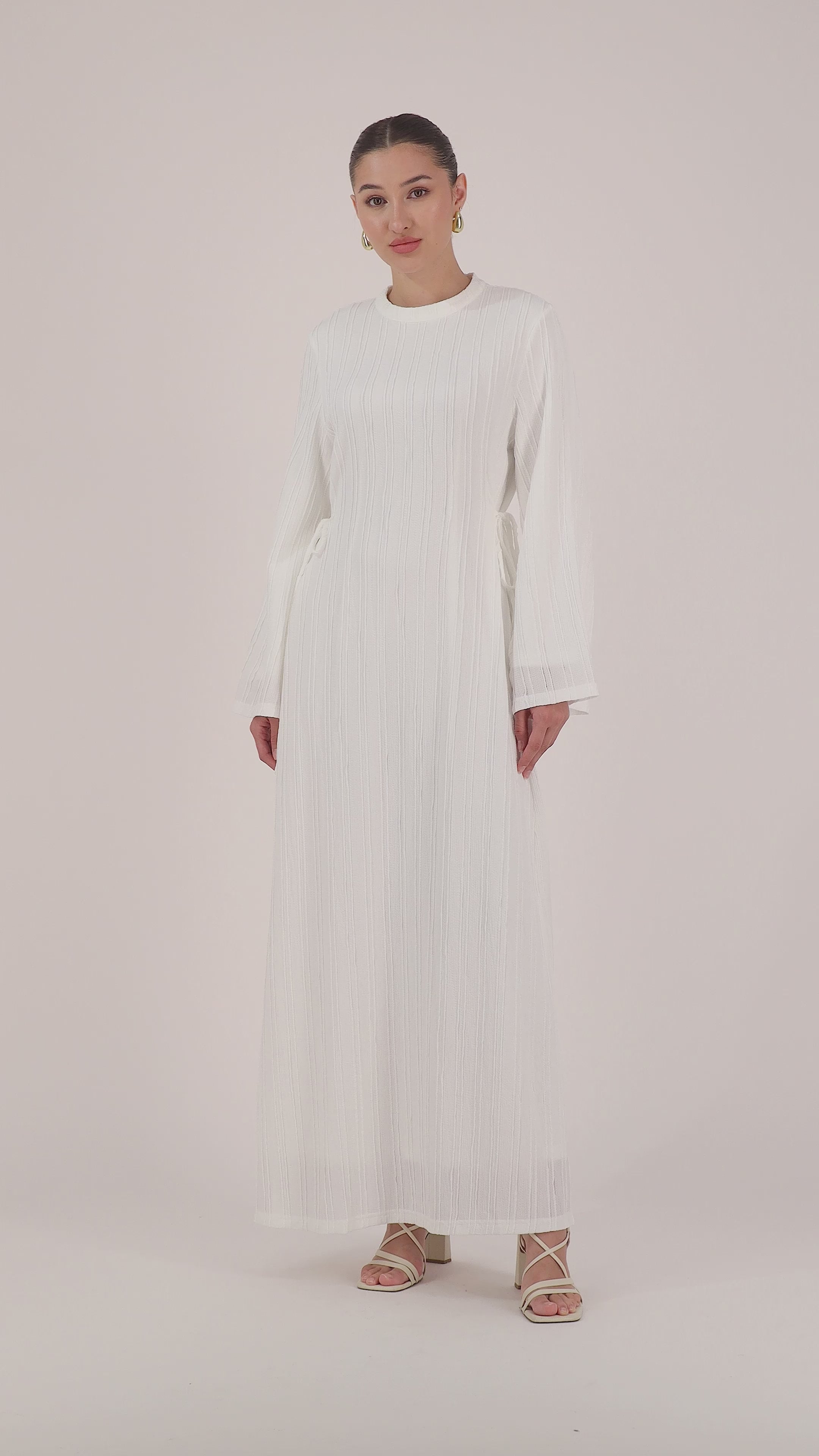 white dresses long sleeve Shona Joy - La Lune Plunged Maxi Dress - while a hidden zipper/clasp sits beneath a row of decorative buttons Long Sleeve Short Sequin Sylvia