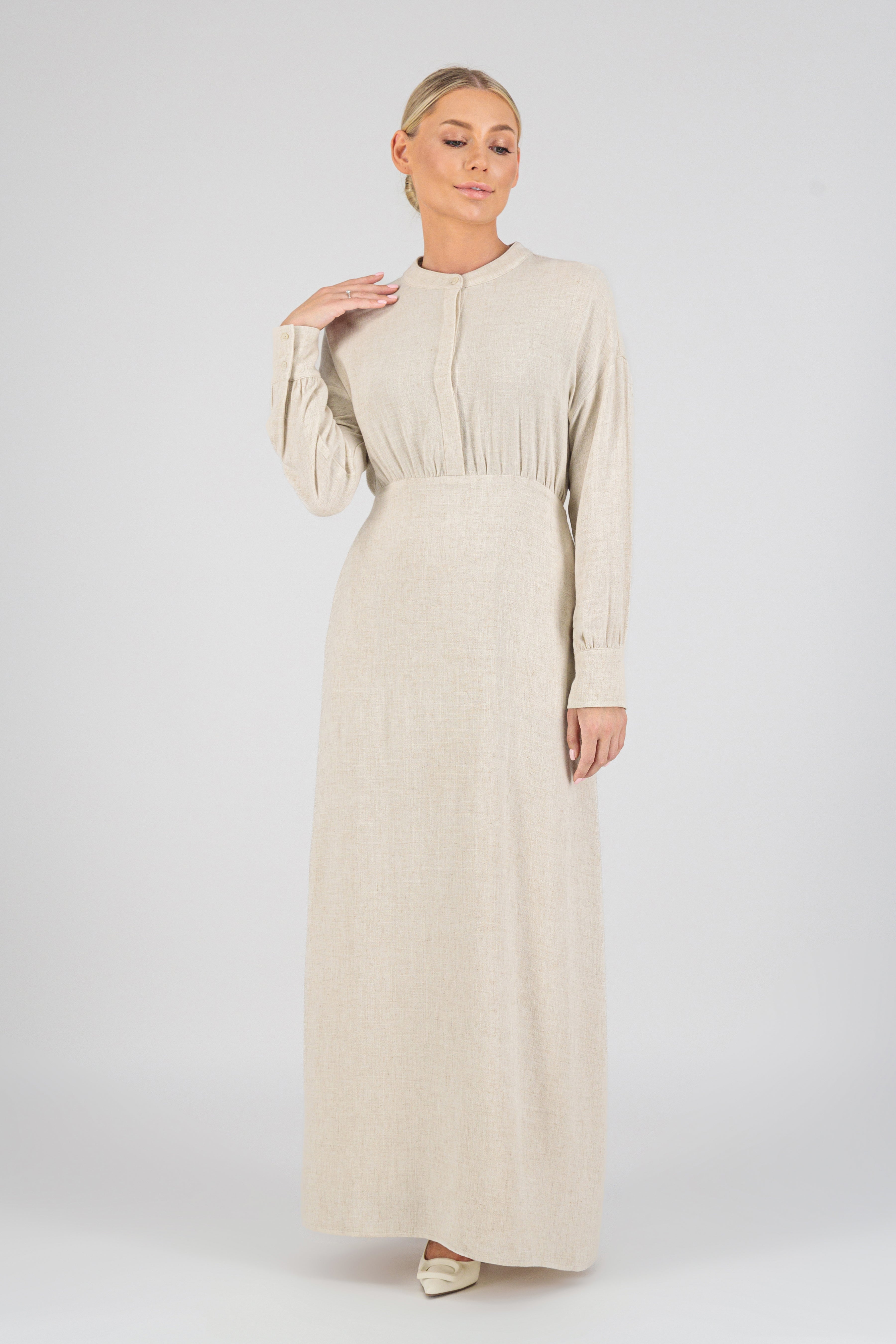 US - Linen Blend Dress - Vanilla