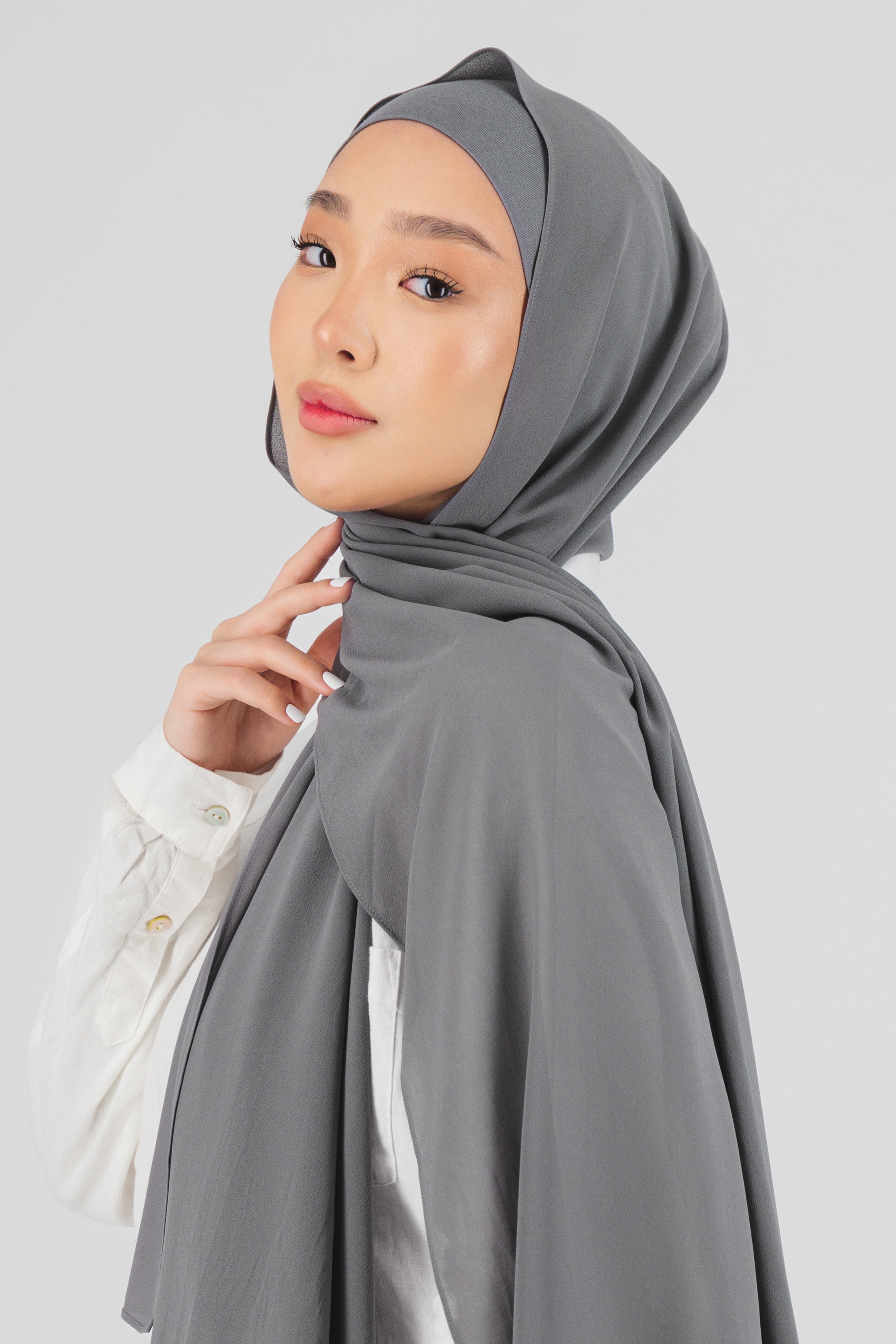 US - Matching Chiffon Hijab Set - Steel