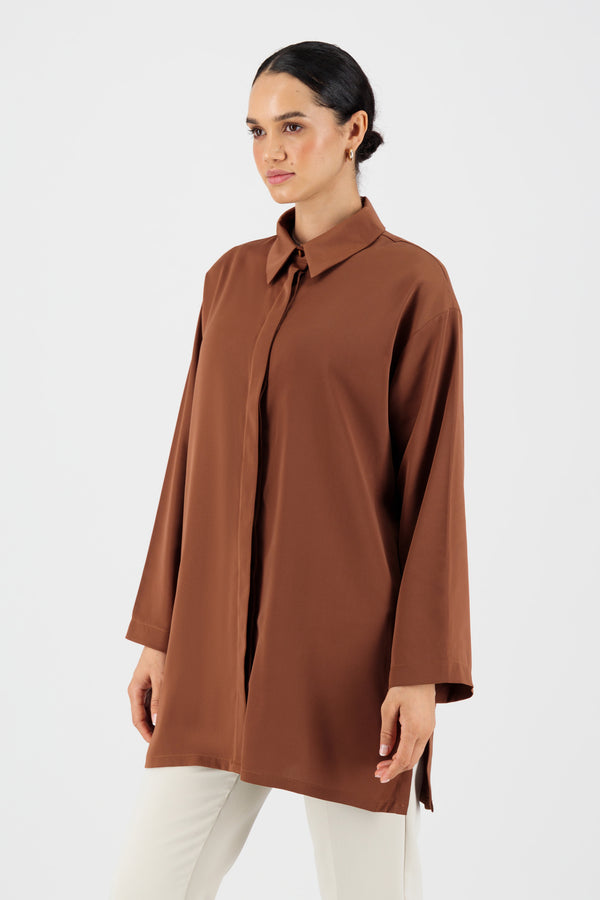 Satin Wide Sleeve Tunic - Brick