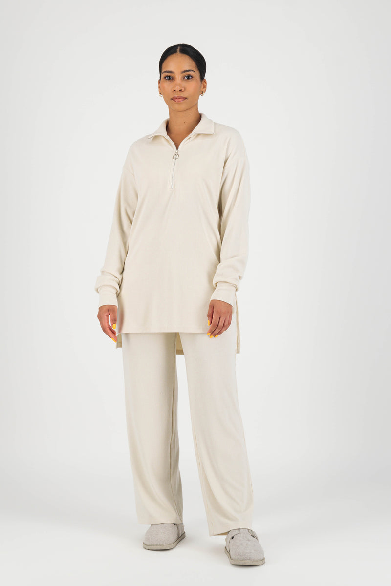 Velour Knit Half Zip - Oats